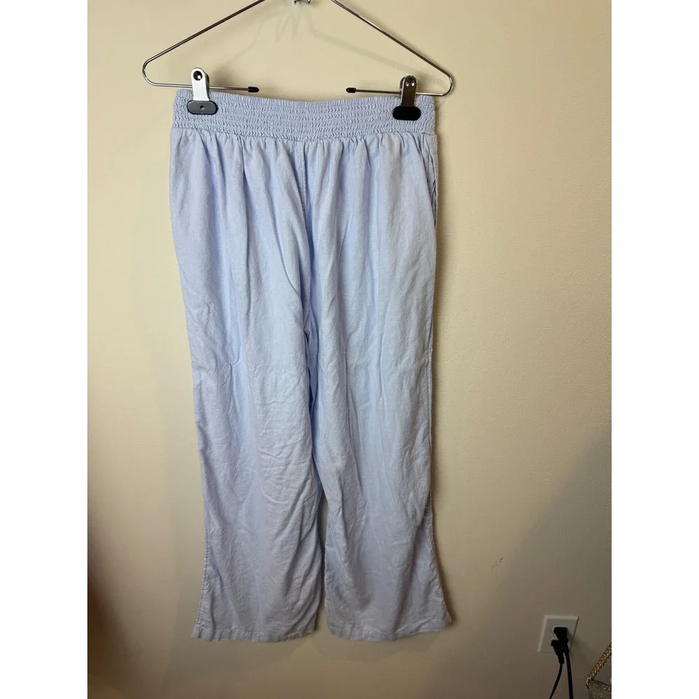 Aerie Light Blue Linen Blend Smocked Wide Leg Pants Womens Medium